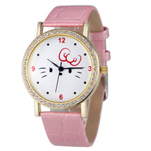 Fashion Women Diamond Cat Analog Leather Quartz Wrist Watch Watches&  J4U66