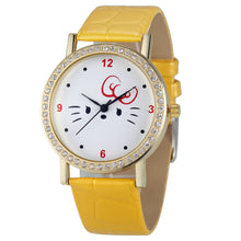 Fashion Women Diamond Cat Analog Leather Quartz Wrist Watch Watches&  J4U66