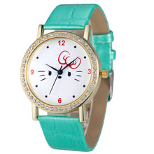 Fashion Women Diamond Cat Analog Leather Quartz Wrist Watch Watches&  J4U66