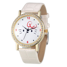 Fashion Women Diamond Cat Analog Leather Quartz Wrist Watch Watches&  J4U66
