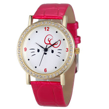 Fashion Women Diamond Cat Analog Leather Quartz Wrist Watch Watches&  J4U66