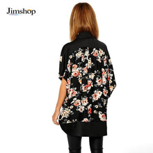 Kimono Cardigan Women Fashion Floral Printed Splice Chiffon Shawl Tops Cover up For Ladies Women Blouse Black J4U66
