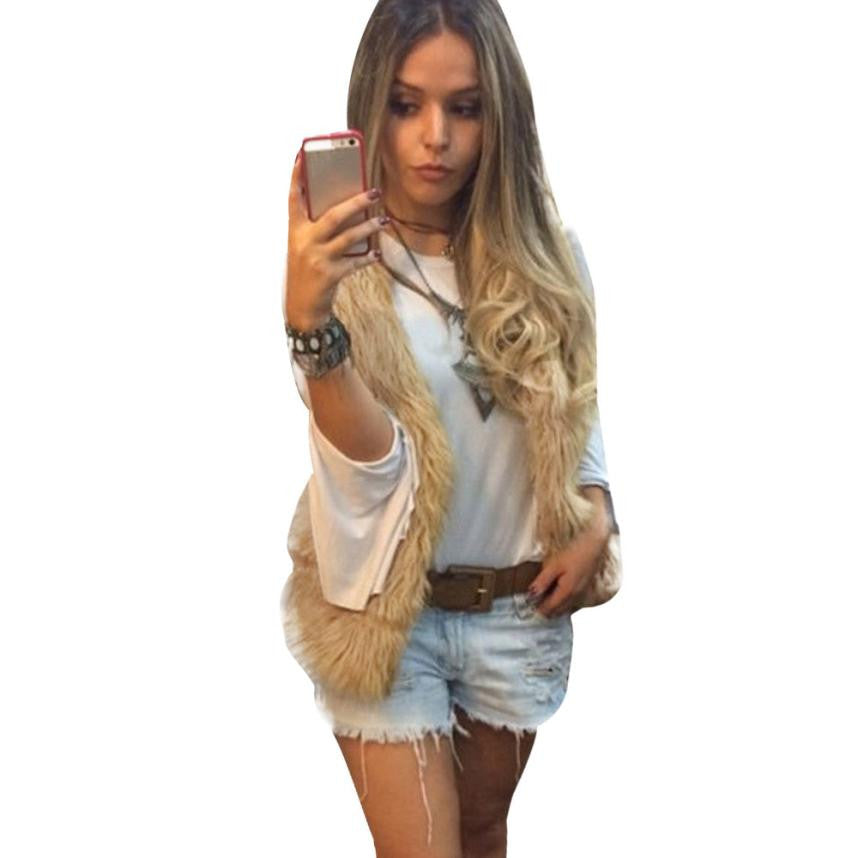 Lady Tops Faux Fur VWaistcoat Warm Coat Outwear Long Hair Jacket veste femme Drop shipping J4U66
