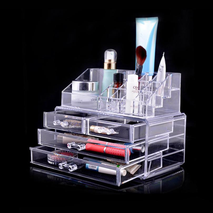 Makeup Cosmetics Jewelry Organizer Clear 3 Drawers Lipstick Box Storage J4U66