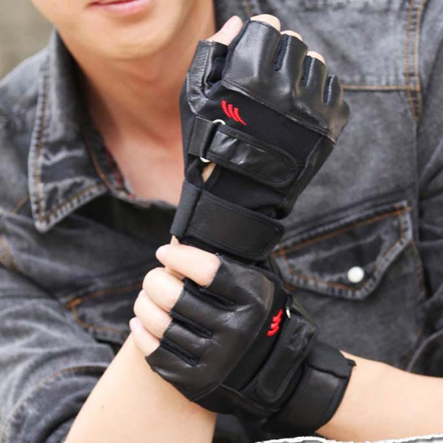 Men Tactical Gloves Men's Outdoor Sport Bicycle Fitness Gloves MittsHalf Finger Leather Gloves Mittens  J4U66