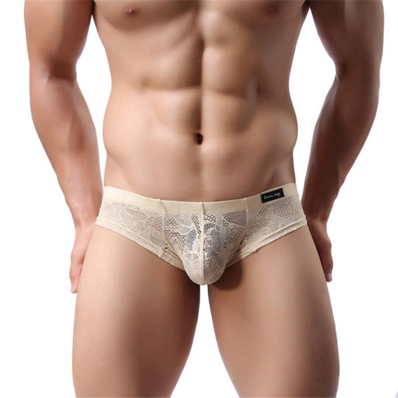 Men Underwear Lace T-back Sexy Translucent Triangle Briefs Breathable Underpants  J4U66