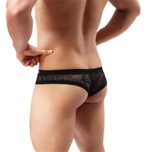 Men Underwear Lace T-back Sexy Translucent Triangle Briefs Breathable Underpants  J4U66