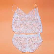 2pc Sexy Clothing Women Lace Strap Translucent Lace Crop Tops Tank Top+Briefs Underwear Sleepwear Club Suit J4U66