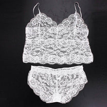 2pc Sexy Clothing Women Lace Strap Translucent Lace Crop Tops Tank Top+Briefs Underwear Sleepwear Club Suit J4U66