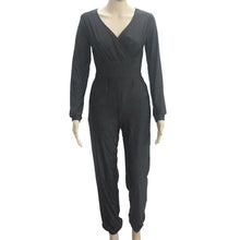 Jumpsuit women's overall sexy V Neck Long Sleeve fashion waist jumpsuit pants coveralls plus size J4U66