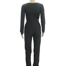 Jumpsuit women's overall sexy V Neck Long Sleeve fashion waist jumpsuit pants coveralls plus size J4U66