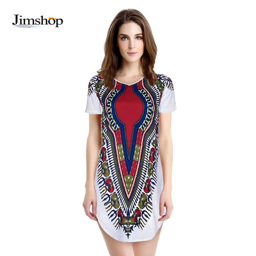 Women Dress Traditional African Print Dashiki Party Dresses Short Sleeve T shirt Dress Plus Size Tops J4U66