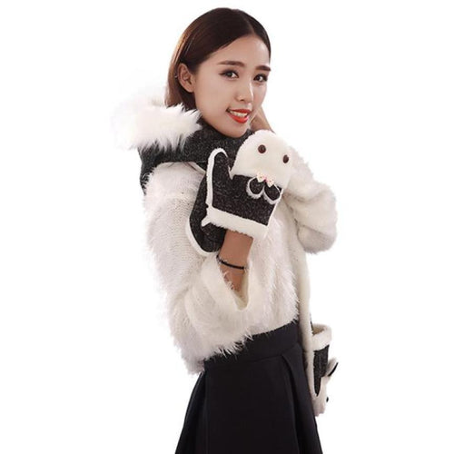 Arival Warm And Adult Rabbit Hat Scarf Gloves Three-Piece Femme Warm  J4U66