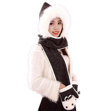 Arival Warm And Adult Rabbit Hat Scarf Gloves Three-Piece Femme Warm  J4U66