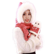 Arival Warm And Adult Rabbit Hat Scarf Gloves Three-Piece Femme Warm  J4U66