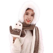 Arival Warm And Adult Rabbit Hat Scarf Gloves Three-Piece Femme Warm  J4U66