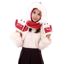 Arival Warm And Adult Rabbit Hat Scarf Gloves Three-Piece Femme Warm  J4U66