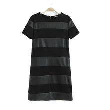 Black Women Slim Short Sleeve Leather Patchwork Casual Sexy Club Wear Bodycon Dress Plus Size J4U66