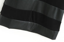 Black Women Slim Short Sleeve Leather Patchwork Casual Sexy Club Wear Bodycon Dress Plus Size J4U66