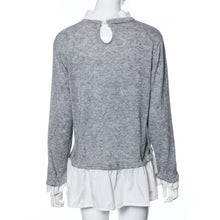 Blusas Women Casual Long Sleeve Loose Ladies Tops Shirt Gray O Neck Solid Blouse Plus Size S-XL J4U66