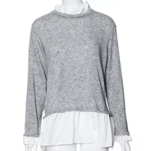 Blusas Women Casual Long Sleeve Loose Ladies Tops Shirt Gray O Neck Solid Blouse Plus Size S-XL J4U66