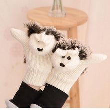 Cute Gloves Women Mittens Cartoon Knitted Hedgehog Glove  J4U66