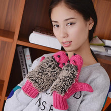 Cute Gloves Women Mittens Cartoon Knitted Hedgehog Glove  J4U66