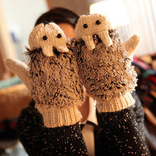 Cute Gloves Women Mittens Cartoon Knitted Hedgehog Glove  J4U66