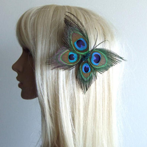 Butterfly Peacock Feather Bridal Wedding Hair Clip Pin Head Hairpin J4U66