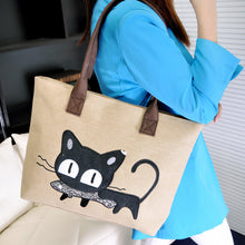 Fashion Women Shoulder Bag Canvas Bag Cute Cat Bag Office Lunch Bag Fast Shipping J4U66