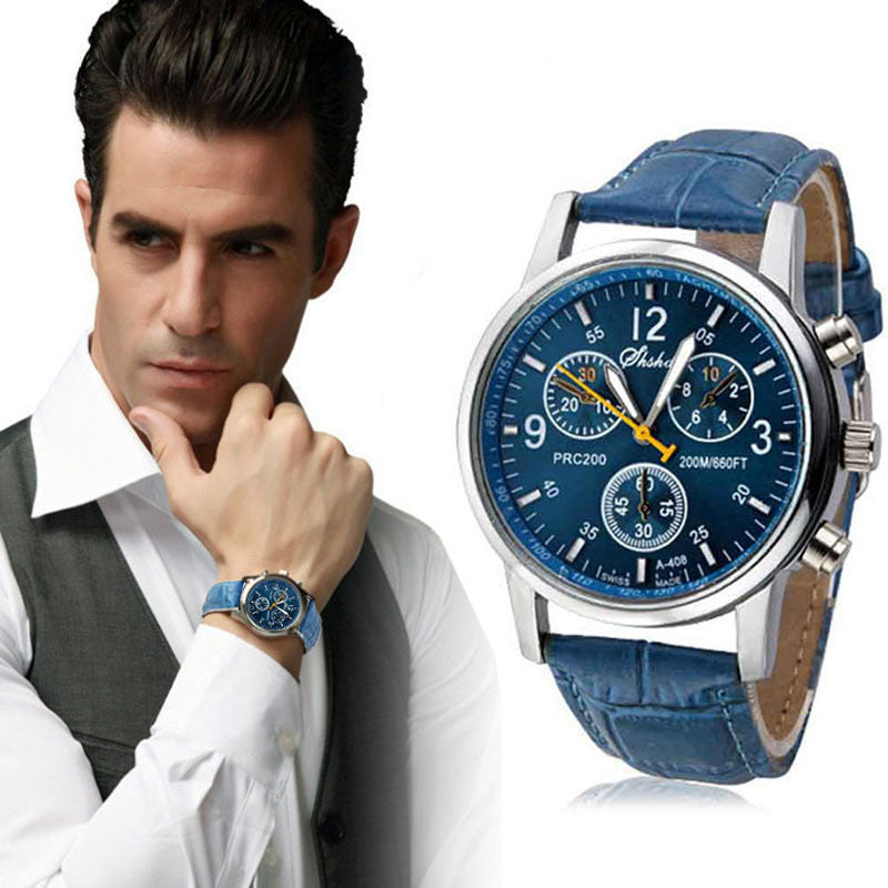 Luxury Fashion Leather Mens Analog Watch Watches Blue & J4U66