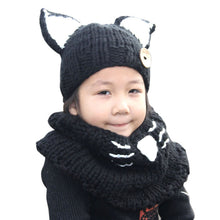 Wool Knitted Cat Hats Baby Girls Shawls Hooded Cowl Beanie Caps With Neck Wrap Kids' Gift J4U66
