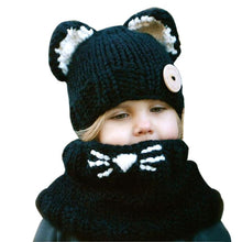 Wool Knitted Cat Hats Baby Girls Shawls Hooded Cowl Beanie Caps With Neck Wrap Kids' Gift J4U66