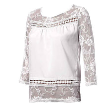 Women Fashion Lace Splice Blouse Three Quarter Sleeve Chiffon Shirt Tops &s J4U66