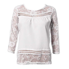 Women Fashion Lace Splice Blouse Three Quarter Sleeve Chiffon Shirt Tops &s J4U66