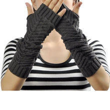 Women Fingerless Knitted Gloves Arm Warmer Solid Color Gloves Half-finger Gloves J4U66