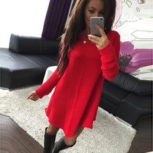 Womens Dresses Ladies Loose Knitted Sweater Jumper Pullover Knitwear Sexy Dress moda mujer J4U66