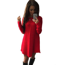 Womens Dresses Ladies Loose Knitted Sweater Jumper Pullover Knitwear Sexy Dress moda mujer J4U66