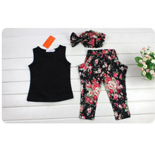 OccidentFlowers Printing Girls Sleeveless Black Shirt Pants Scarf Printing Piece Fast Shipping J4U66