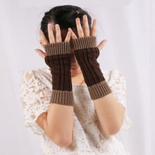 Patchwork Hand Long Mitten Gloves Women Knitted Wrist Arm Fingerless Gloves Unisex Soft Keep Warm J4U66