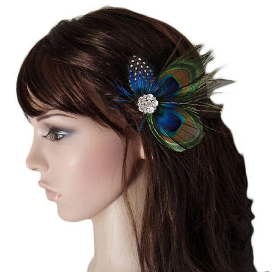 Peacock Feather Sparkling Rhinestones Bridal Wedding Hair Clip Head Accessory J4U66