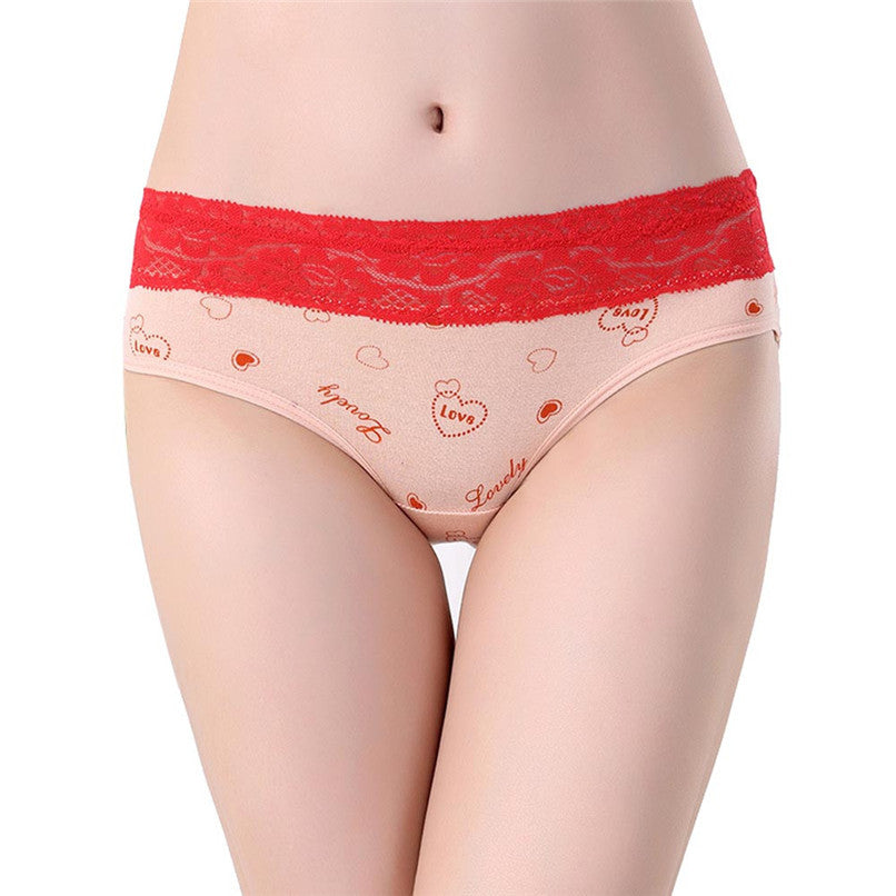Plus Size Women Cute Underwear Lace Cotton Briefs Lady's Panties Mid Waist J4U66