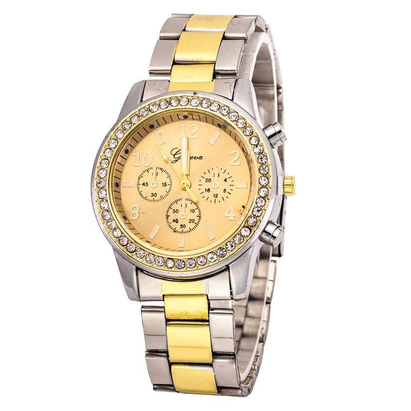 Relojes mujer Relogio feminino Luxury Faux Chronograph Quartz Classic Round Women Crystals Watch Gold & Silver J4U66