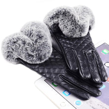 Warm And Elegant Women Full Finger Leather Warm Cashmere Gloves Mittens Screen  J4U66