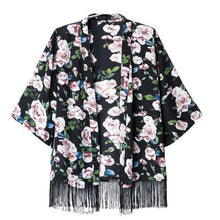 Women Chiffon Kimono Cardigan Tassel Regular Floral Print Blouse/Mujer Ropa Camisas Femininas  J4U66