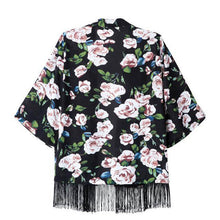 Women Chiffon Kimono Cardigan Tassel Regular Floral Print Blouse/Mujer Ropa Camisas Femininas  J4U66