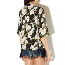 Women Chiffon Kimono Cardigan Tassel Regular Floral Print Blouse/Mujer Ropa Camisas Femininas  J4U66