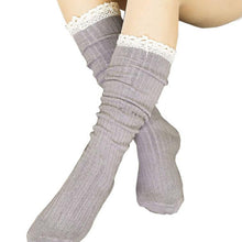 Women Clothing Women Crochet Lace Trim Cotton Knit Footed Leg Boot Knee High Stocking J4U66