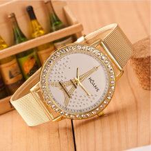 Women Crystal Tower Gold Stainless Steel Mesh Band Ladies Wrist Watch Watches&  J4U66