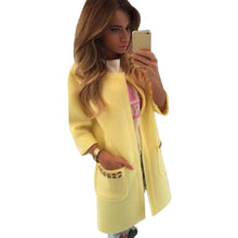 Women Fashion Warmer Pocket Jacket Outwear Parka Collarless Solid Cardigan Long Coat Overcoat Plus Size J4U66